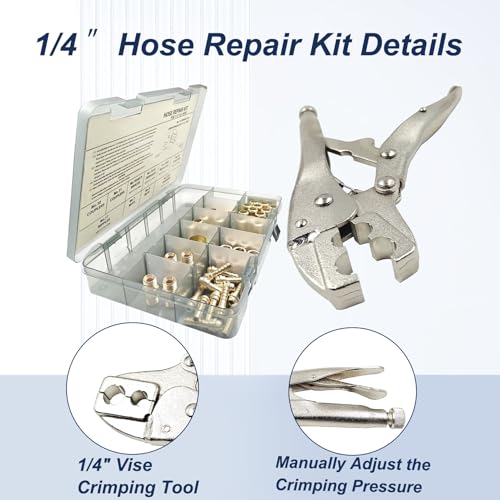 Image of PS-26 1 /4 I.D. Torch Hose Repair Kit,Air Hose Crimper Tool Kit for Air Hose /Torch Hose /Oxygen Acetylene Hose，Include Fittings /CrimpingTool /Ferrules /Couplers /Braces /Splicers /Nipples /Nuts etc