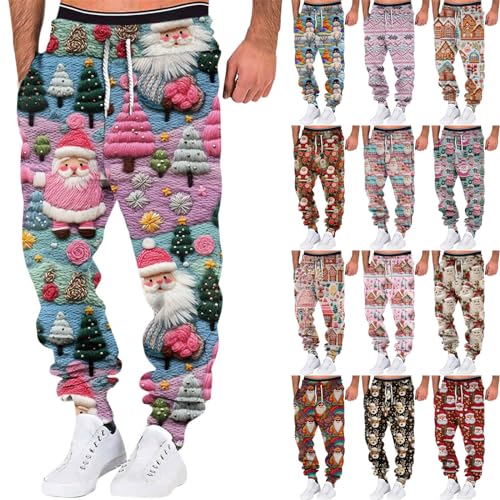 Mens Baggy Sweatpants Cargo Santa Claus Cuffed Joggers Pant Casual Novelty Sports Drawstring Pants with Pocket S-4XL