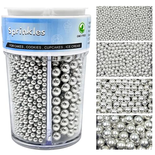 Image of Sprinkles for Cake Decorating, 7.8oz Silver Pearl Sprinkles Mix for Birthday Cake Cupcake Cookie Baking Ice Cream Toppings