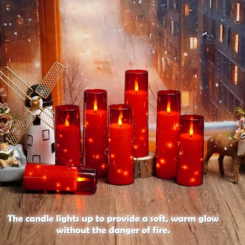 Image of kakoya Flameless LED Candles with Timer 24 Pc Flickering Flameless Candles for Romantic Ambiance and Home Decoration Stable Acrylic Shell,with Embedded Star String,Battery Operated Candles(Red)