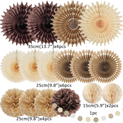 Image of Brown Party Decorations Brown and Beige Paper Fans Party Decorations Neutral Party Decorations Honeycomb Balls Beige Rustic Birthday Wedding Boho Baby Shower Brown Engagement Decor