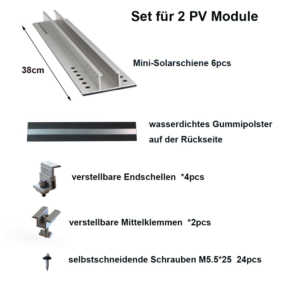 Solarmodul Halterung Trapezblech Solar Panel Mounting Brackets Kit Photovoltaic Trapezoidal Sheet Dachhalterungen Rail for 2 Solar Panels W70*H22*L380mm