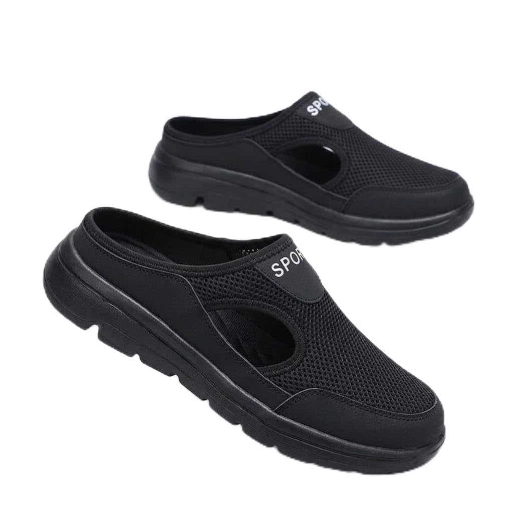 Mesh Slip-On Walking Clogs, Black, Breathable Sport Mules, Lightweight Cushioned Sole (Coal Black, UK Footwear Size System, Adult, Men, Numeric, Medium, 6)-image-17