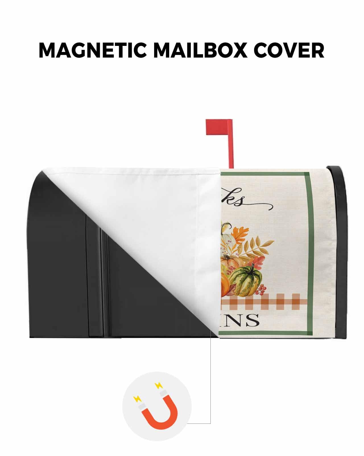 Thanksgiving Pumpkin Bow Mailbox Cover - Magnetic, Standard Size 18x21\", Black & White Checker Outdoor Decor