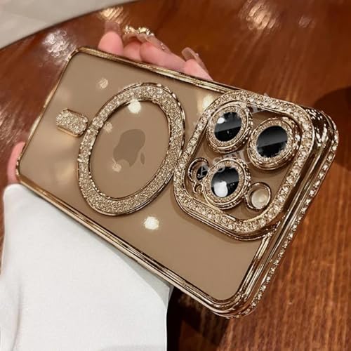 Coque magnétique iPhone 14 Pro avec recharge sans fil et strass antichoc