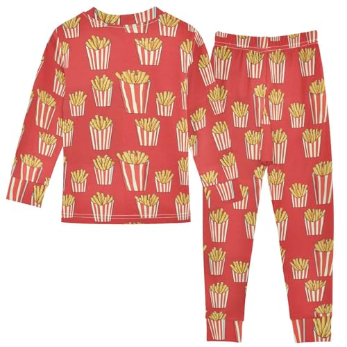 Pajama Sets Long Sleeve French Fries in Cups Soft Comfy Sleepwear 2 Piece PJS 3-8T3
