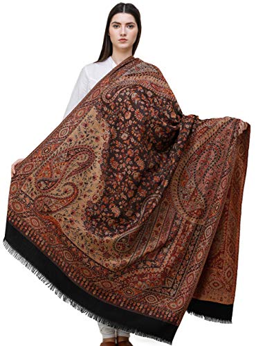 Reversible Jamawar Shawl with Woven Paisleys - Wool