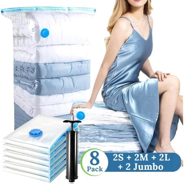 Miniatura 4 de Juego de 8 bolsas de almacenamiento al vacío, bolsas de almacenamiento selladas al vacío (2 pequeñas + 2 medianas + 2 grandes + 2 jumbo) con bomba