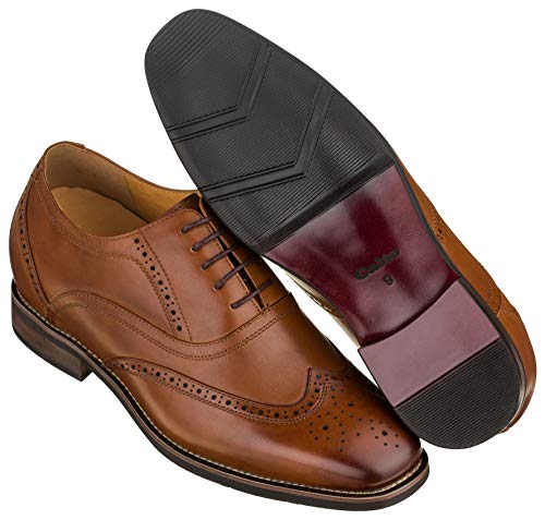 Image of CALTO - G60101-2.6 Inches Taller - Height Increasing Elevator Shoes (Dark Brown Lace-up Wing-tip) (8 D(M) US)