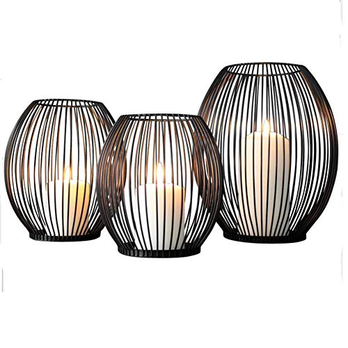 Queta Set van 3 kandelaars ovale kandelaars staafkaars metalen decoratieve kandelaar staafkaars metalen decoratieve kandelaar, verjaardag, Kerstmis (zwart) - Image 3
