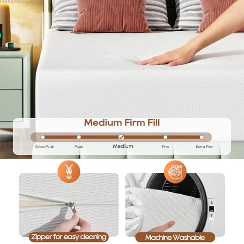 Image of FDW 14 Inch Queen Mattress, Medium Firm Base Foam, Breathable & Comfortable with Removable Washable Zipper Cover, Bed in a Box, CertiPUR-US Certified, White