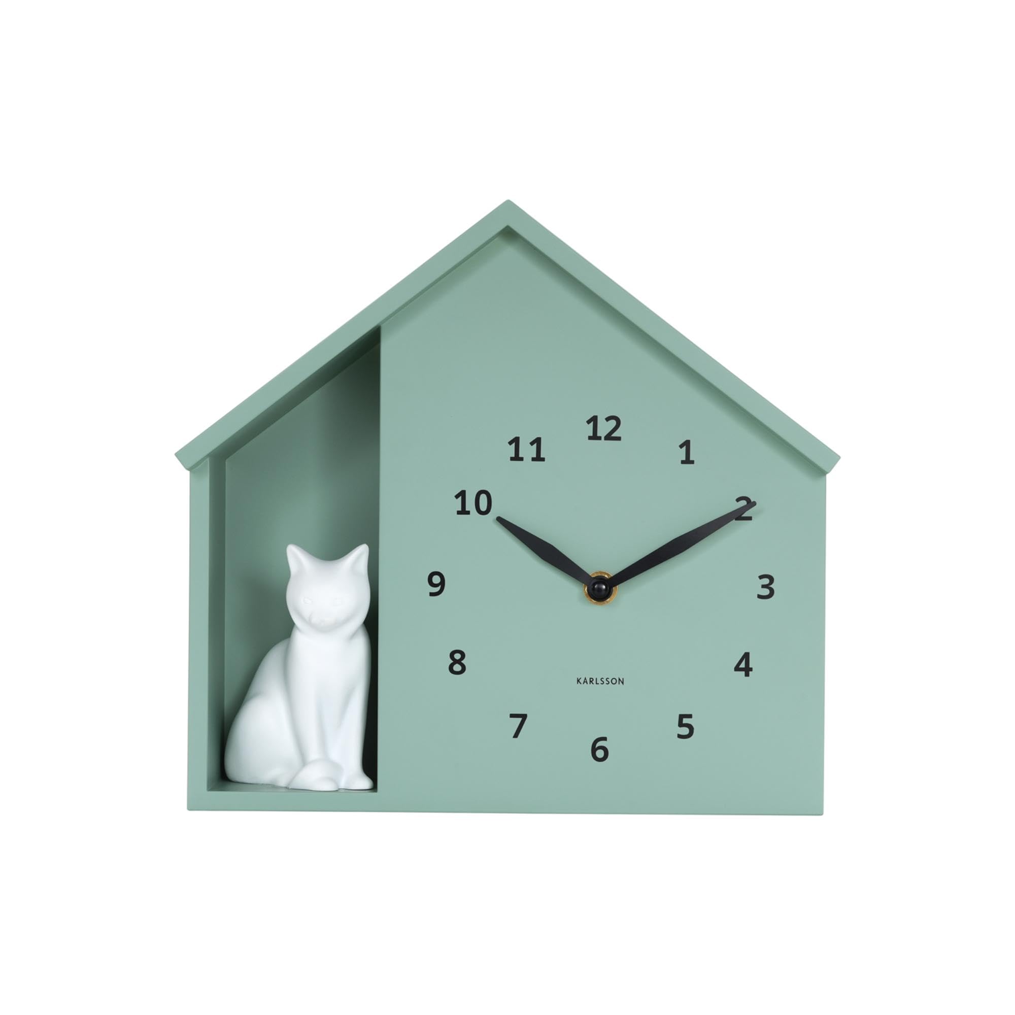 Karlsson Green Wall Clock Siting Cat - 24.9 X 24.9 X 27 Cm - Rectangle - Plastic - Wall Clock Modern Living Room - Wall Clocks