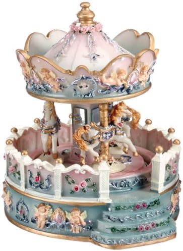 Musicbox World 14111 Angel Carousel with Porch Playing a Well Known Melody