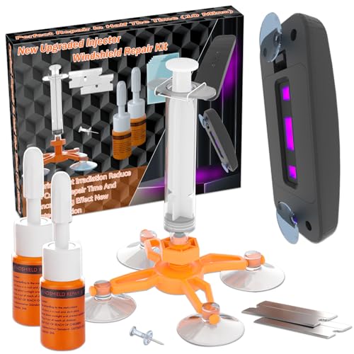 Brennenstuhl Windshield Repair Kit for Chips and Cracks, Rock Chip Repair Kit Windshield, Car Windshield Crack Repair Kit to Repair Scratches, with Curing and Pressurizing Device (Orange)