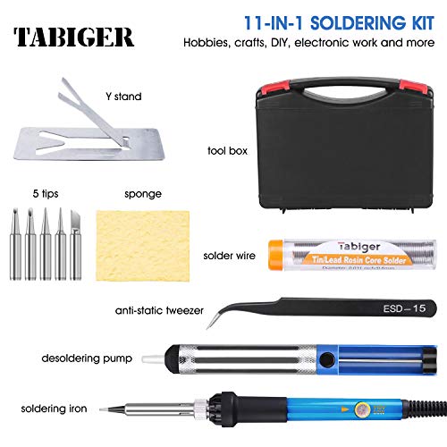 TABIGER Soldering Iron Kit Electronics 60w Adjustable Temperature Welding Iron, 5 Tips, Desoldering Pump, Tin Wire Tube, Soldering Iron Stand, Tool Carry Case - Thumbnail 6