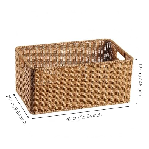 Panier tressé imitation rotin rockible corbeille rangement café clair 42x25x19cm - 3