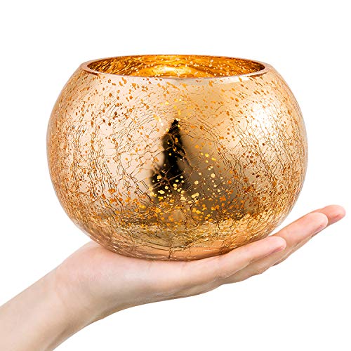 Diamond Star Votive Candle Holders Mercury Glass Tealight Candle Holder Ice Cracked Glass Bowl Candle Holder For Home Wedding Tables (Gold) #TOP23