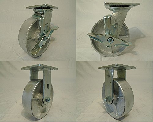 6"x2" Swivel Caster Heavy Duty Semi-Steel Wheel with Brake(2) and Rigid(2), Supports 4,800 lbs, 1,200lb Each, Perfect for Tool Box, Furniture, Musician Instrument Cases, DYI Projects