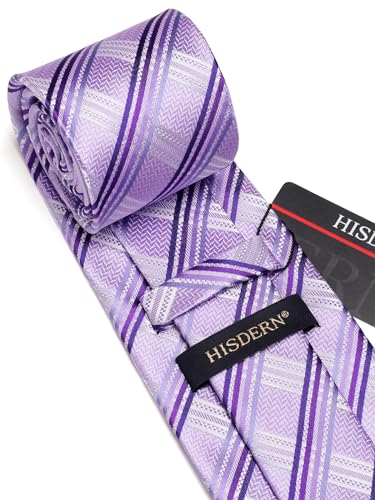 Image of HISDERN Mens Striped Ties Classic Silk Woven Tie and Pocket Square Set Formal Business Necktie Handkerchief for Wedding