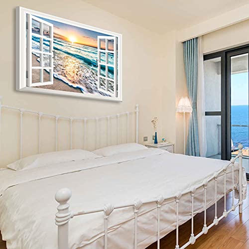 Djsylife Bedroom Decor Beach Wall Art -Canvas Wall Art For Living Room Nautical Coastal Ocean Fake Window Pictures For Bathroom Accessories Painting Sea Aesthetic Home Decorations 24X36 #TOP2