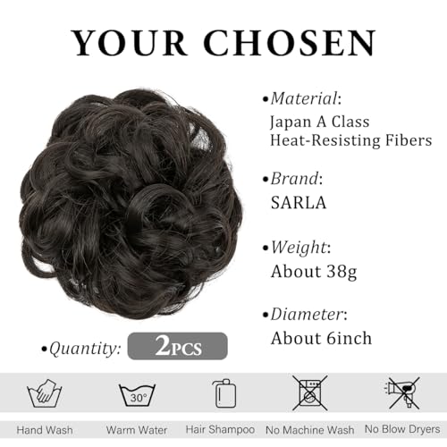 SARLA 2PCS Messy Bun Hair Pieces for Womens Synthetic Scrunchies Buns Extension Hairpieces Updo Pony Tail Black Brown - Image 3