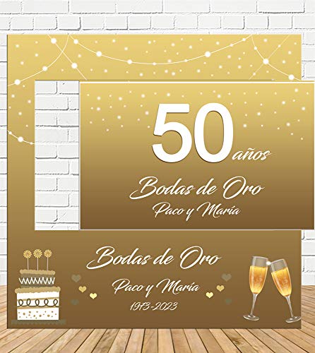 Tu Fiesta Mola Mazo Photocall y Cartel de Boda de Oro 100x100cm| Divertido y económico|Detalle de Boda| Hazte Unas Fotos Divertidas de Boda| Personalizable