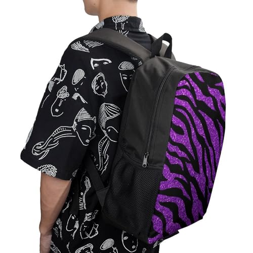 Zebra Pattern Purple Glitter Backpack Simple Leisure Travel Backpack Outgoing Daypack 17 Inch4