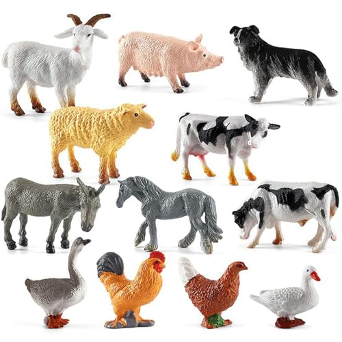 12 PCS Animals Figures Mini Farm Animal Figurines Plastic Farm Animal Figures Set Animals Learning Educational Toys Cake Toppers Birthday Gift for Kids