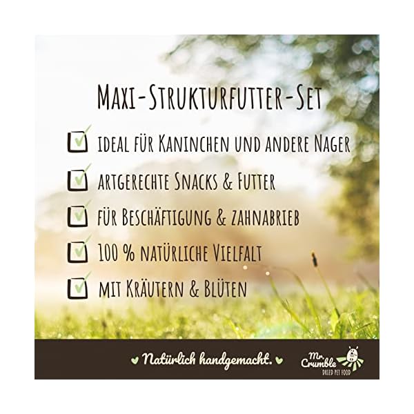 Mr. Crumble Dried Pet Food XXL Struktur-Futter-Set getreidefrei für Kaninchen, Meerschweinchen und andere Nager mit Futter und Leckerlies – Bild 3