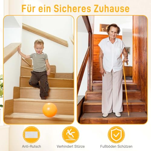 BestLink 15 x 80 cm Treppenstufen Matten Antirutsch Treppe, 15 Stück Transparent Stufenmatten Selbstklebend, Wasserdicht Anti Rutsch Treppen Streifen rutschfeste Klebeband für Holzstufen, Boden