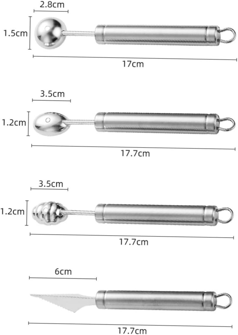 4pcs Stainless Steel Fruit Baller Scoops Melon Baller Spoon Melon Fruit Tools Comfortable to Hold Handle