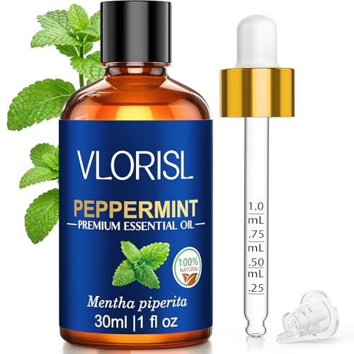 VLORISL Aceite Esencial de Menta 30 ml Formato Práctico para Oficina y Verano Aroma Mentolado Fresco Difusor Baño Hogar Masaje Diluido Velas Jabones DIY