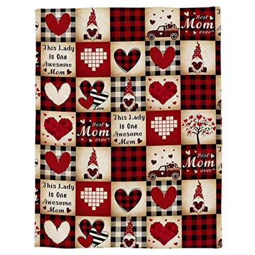 Happy Mother's Day Blanket Super Soft Flannel Fleece Throw Blankets Love Heart Gnome Truck Black Plaid Blanket Lightweight Cozy Warm Fuzzy Plush Microfiber Blankets For Couch Bed Sofa 40X50Inch #TOP4