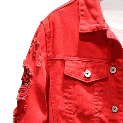 JEKE-DG Men's Distressed Ripped Biker Jean Jacket Button Down Trucker Denim Jacket Casual Loose Fit Punk Jean Coat3