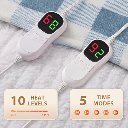 Homemate Electric Blanket Heated King Size - 100“x90“ Ultra Soft Cozy Flannel Heating Blanket with 10 Fast Heat Levels 8 Hours Auto Off Over-Heated Protection ETL Certification Keep Warm in Home