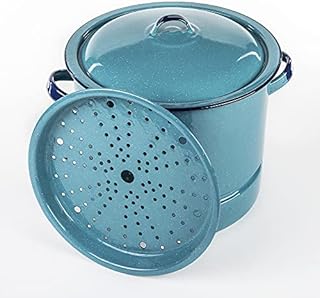 Cinsa Enamel on Steel 15-Quart Tamale/Vegetable/Seafood Steamer Pot with Lid and Trivet (Blue Color)
