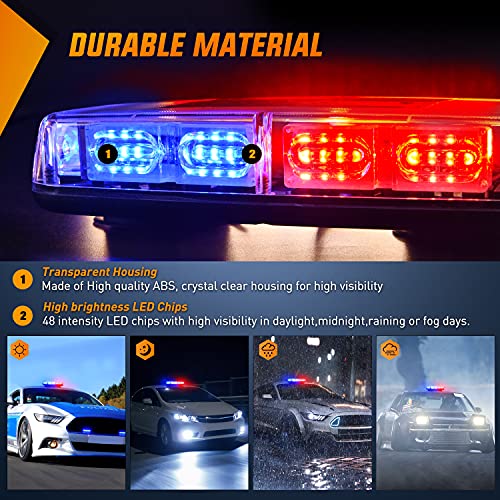 Image of Nilight 12 Inch Roof Top Strobe Lights Magnetic Mount | Red Blue Hazard Light Emergency Safety Warning LED Flashing Light Bar 48LED 12V 24V for Cars Trucks Snow Plows
