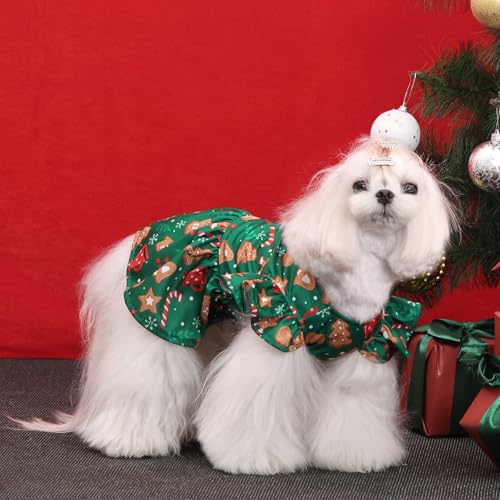 Image of CuteBone Frilly Dog Dress Princess Puppy Christmas Dresses with Ruffled Sleeves Cat Clothes Outfit for Small Dogs Girl Pet Apparel