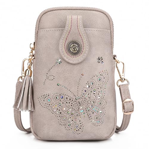 Image of KITEVIUN Small Crossbody Bags for Women, Lightweight Mini Cute Cell Phone Purse for Women with Tassel Shining Butterfly