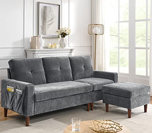 Ucloveria Convertible Sectional Sofa Couch, Modern Chenille 80" L-Shaped Couch 3-Seat Sofa Sectional With Reversible Chaise Removable Storage Bag For Small Living Room, Small Space, Dark Grey #TOP2