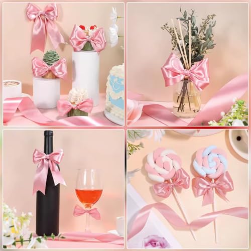 Image of woric Pink Ribbon 1 1 /2 Inch 60 Yards Single Faced Pink Satin Ribbon for Flower Bouquet Graduation Leis Handmade Roses Hair Bows Wedding Baby Girl Crafts