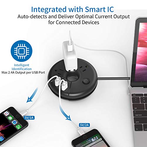 Extra Long Extension Cord 25 Ft, Ntonpower Flat Plug Power Strip With 3 Outlets 3 Usb Ports, Compact Desktop Charging Station With Switch For Home, Office, Tv, Nightstand, Dorm Room Essentials, Black #TOP2