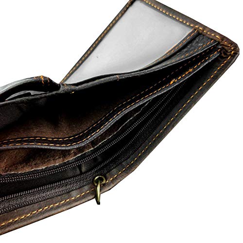 Star Genuine Leather Zipper Card Money Men's Wallet With chain2