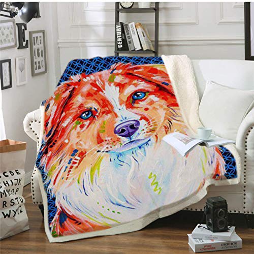 RKZM Manta de Tiro de Perro de Acuarela sofá 3D Manta de vellón Sherpa para Perros colchas de Animales Ropa de Cama mullida Manta de Oficina para Siesta de Dormitorio 150 * 200cm Cover