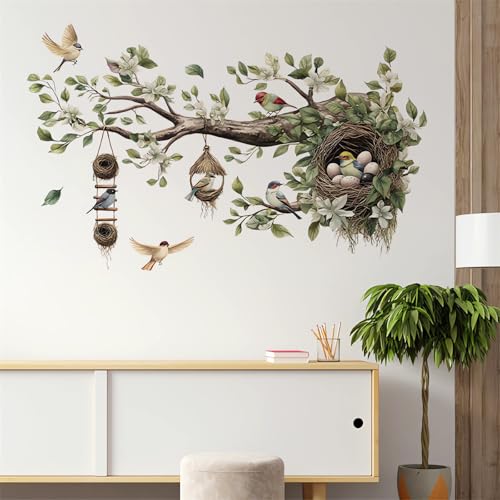 sacinora Cozy Tree Branch Birdhouse Wall Stickers, Bird's Nest Vibrant
