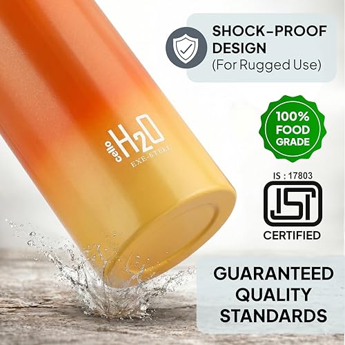 Image of CELLO H2O Luma Stainless Steel Water Bottle For Office Use 1000ml Orange Peach | Single Wall Freezer & Fridge Safe Lightweight & Stylish Leakproof Rustproof Steel Water Bottle For School Kids & Travel
