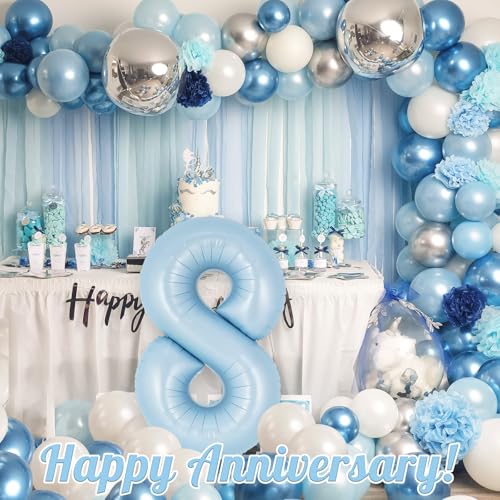 Image of Light Blue Number 8 Balloon, 40 Inch Big Large Foil Number Balloons, Giant Mylar Number 8 Balloons for 8 Year old Birthday Baby Party Decorations Supplies Anniversary