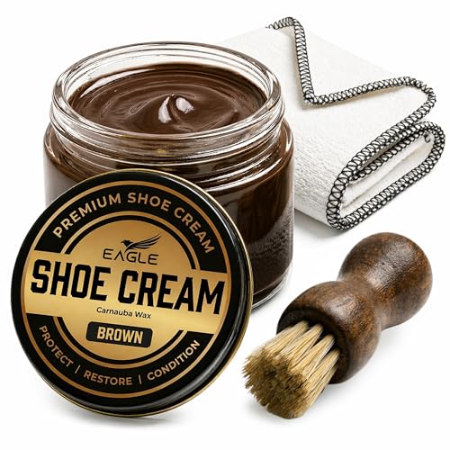 Eagle Shoe Cream Polish Kit Brown &ndash; 3 Piece Boot & Shoe Care Set with Carnauba Wax Cream...