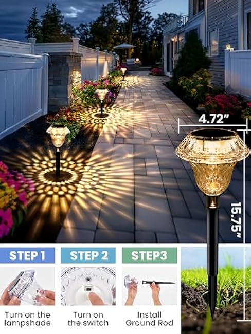 SOLPEX Solar Pathway Lights Garden Decor for Yard, Garden Lights Solar Powered Waterproof Landscape Lighting, Solar Outdoor Lights Porch Decor for Path Walkway Driveway (6 Pack Warm White)