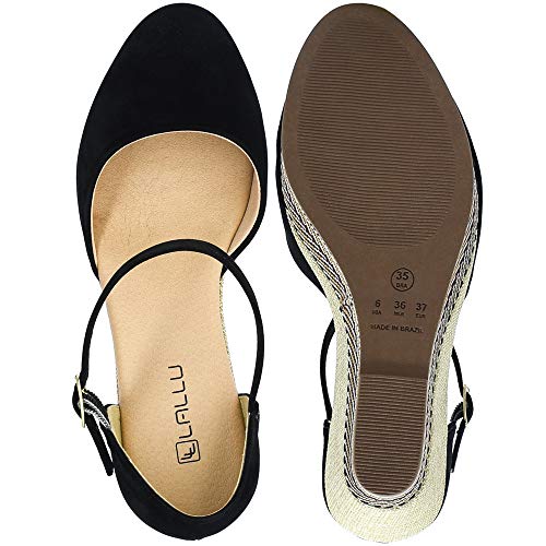 Sandália Feminina Anabela Plataforma Salto Médio Moda Sapato cor:preto;tamanho:35